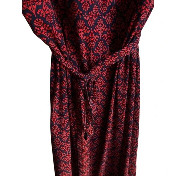 Boden Women's Size 10 Red & Navy Print Tie Waist‎ Midi Dress EUC - Picture 5 of 7